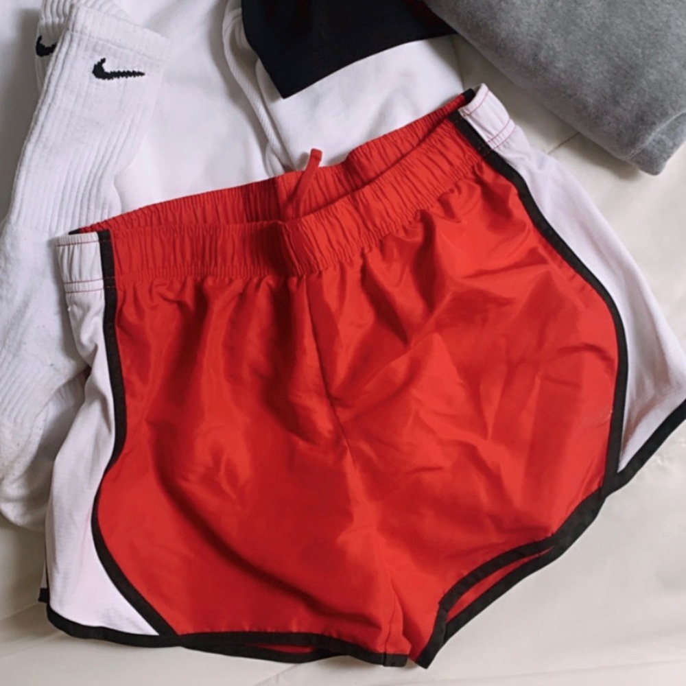 Red workout shorts